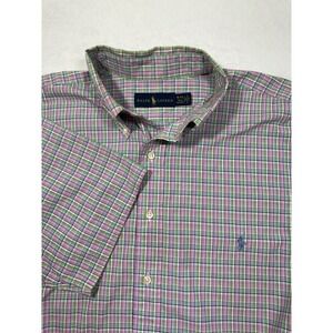 Polo Ralph Lauren Oxford Shirt Men 16.5 Tall L Blue Pink Plaid Short Slv Classic